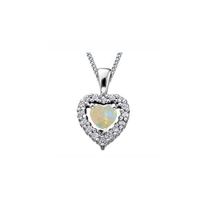 170231 10KT White Gold Opal & 0.08CT TW Diamond Birthstone Heart Pendant