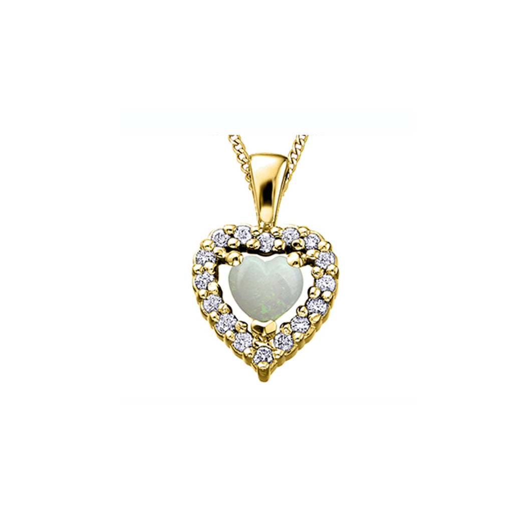 170229 OUT OF STOCK, PLEASE ALLOW 3-4 WEEKS FOR DELIVERY 10KT Yellow Gold Opal & 0.08CT TW Diamond Birthstone Heart Pendant