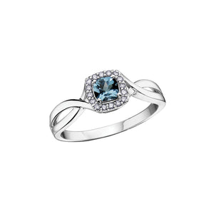 060023 10K White Gold Blue Topaz with 0.07CT TW Diamond Birthstone Ring