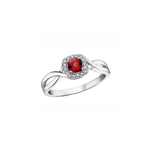 060025 10K White Gold Garnet with 0.07CT TW Diamond Birthstone Ring