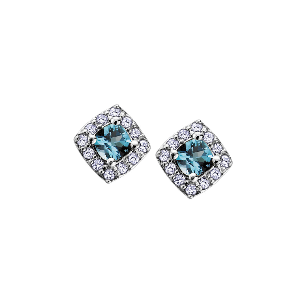 180018 10KT White Gold Blue Topaz Gemstone & .12CT TW Diamond Halo Earrings