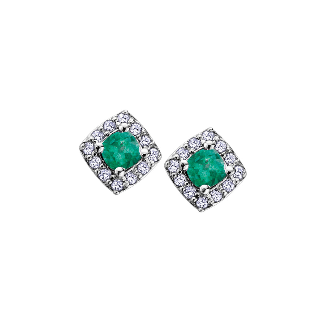 180020 OUT OF STOCK PLEASE ALLOW 3-4 WEEKS FOR DELIVERY 10KT White Gold Emerald Gemstone with 0.12CT TW Diamond Halo Earrings