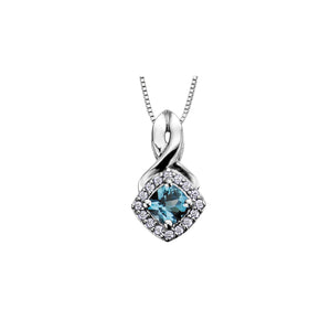 170025 10KT White Gold Blue Topaz & .08CT TW Diamond Halo Pendant