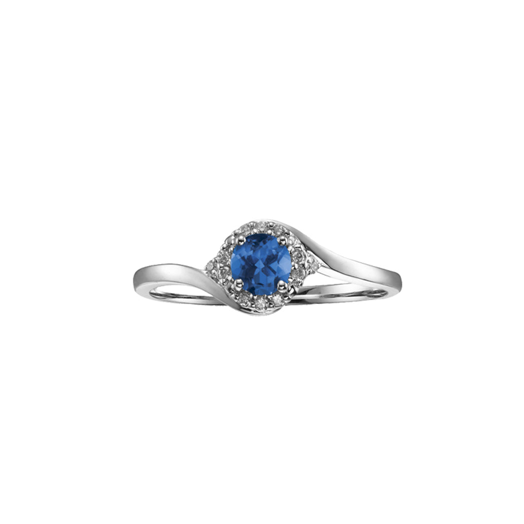 060204 10KT White Gold Blue Sapphire & .05CT TW Diamond Ring