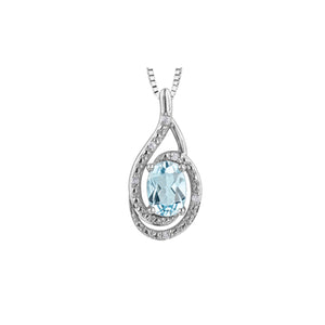 303000 Sterling Silver Blue Topaz & .03CT TW Diamond Pendant