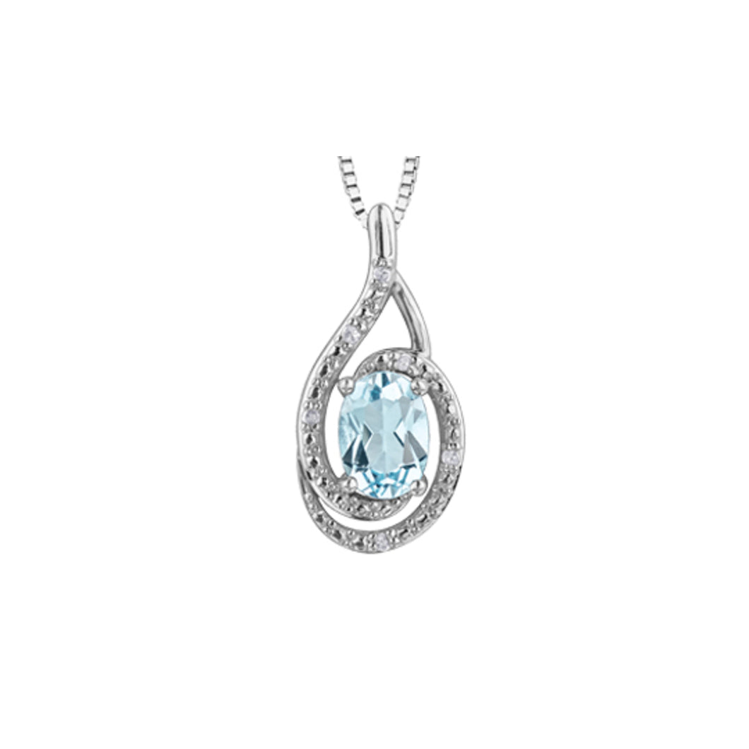 303000 Sterling Silver Blue Topaz & .03CT TW Diamond Pendant