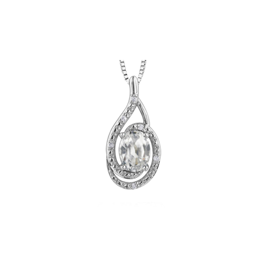 303009 Sterling Silver White Topaz & .03CT TW Diamond Pendant