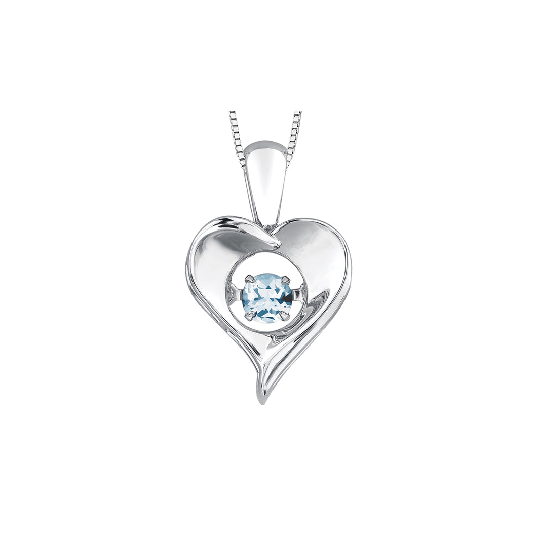 303011 Sterling Silver Dancing Aquamarine Heart Necklace