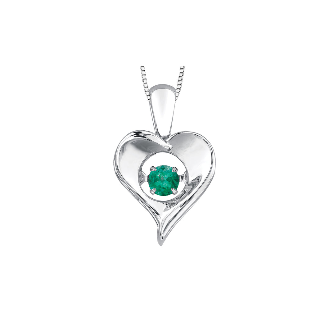 303014 Sterling Silver Dancing Emerald Heart Necklace