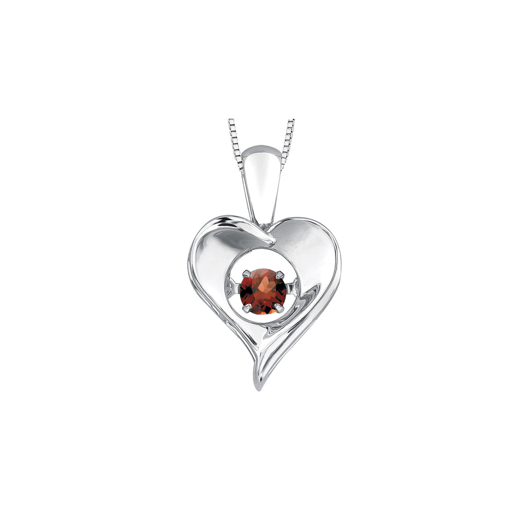 303015 Sterling Silver Dancing Garnet Heart Necklace