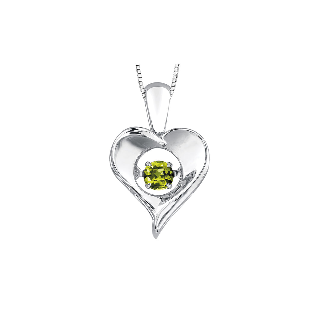 303017 Sterling Silver Dancing Peridot Heart Necklace