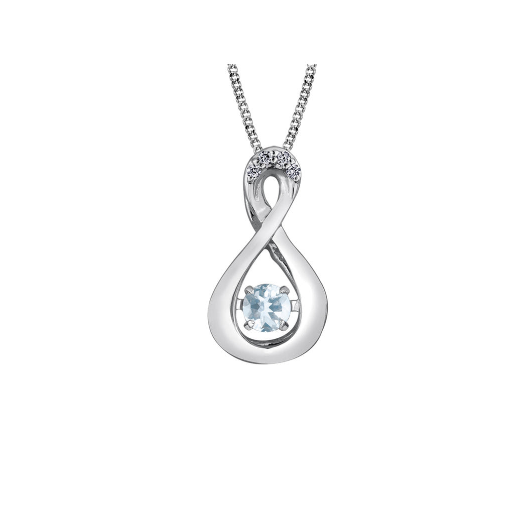 170102 10KT White Gold Dancing Aquamarine & 0.01CT TW Diamond Pendant