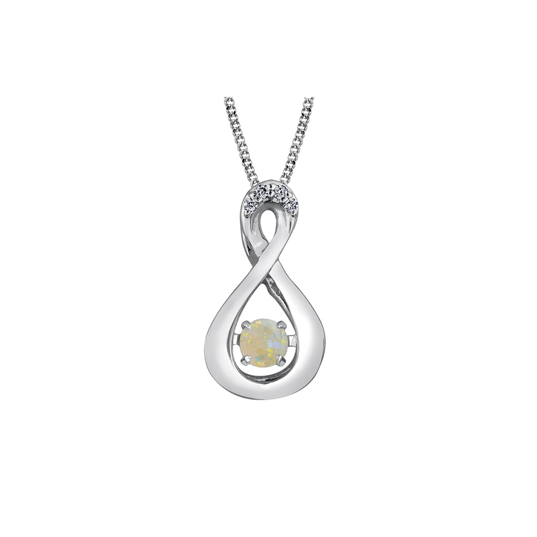 170116 10KT White Gold Dancing Opal & 0.01CT TW Diamond Pendant