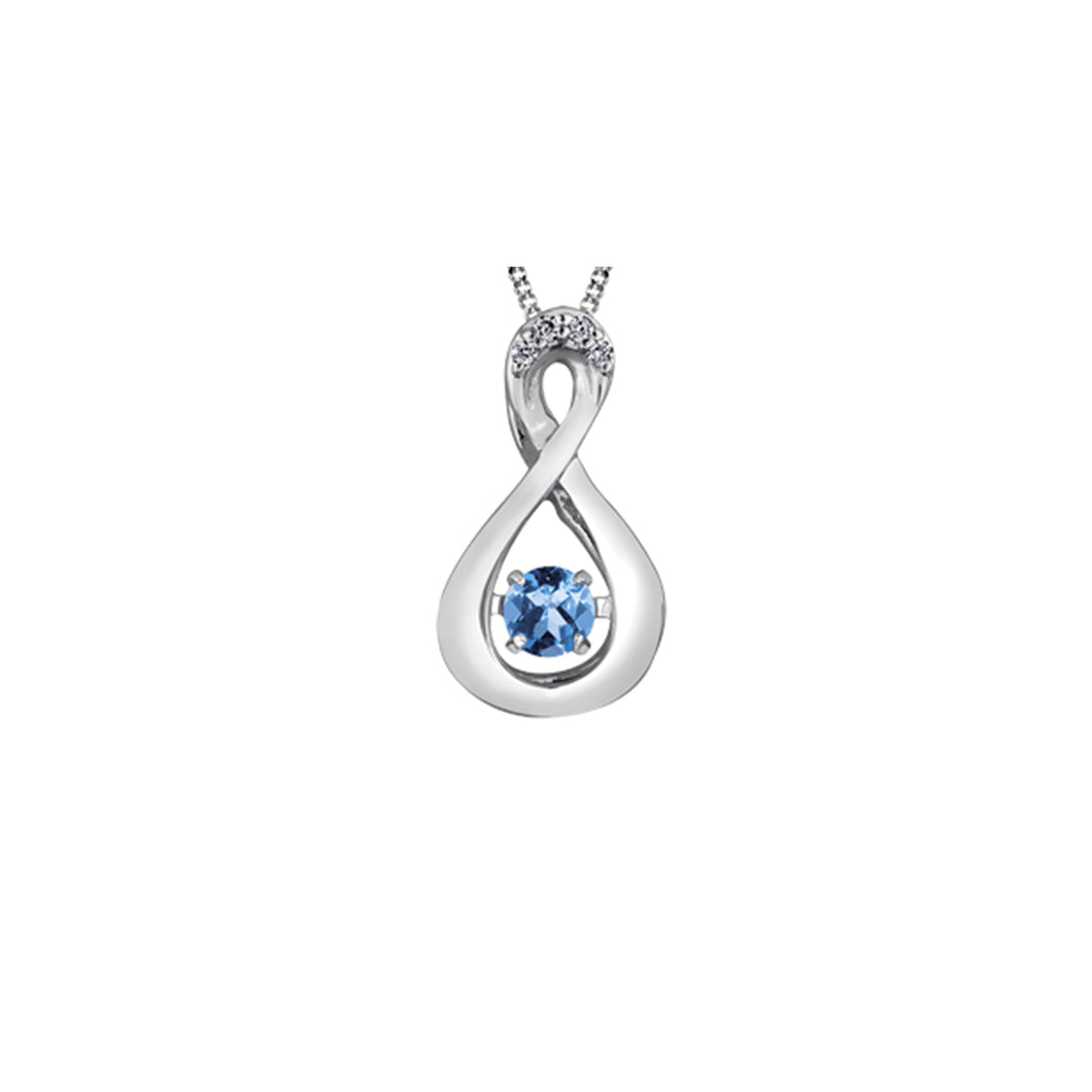 170095 10KT White Gold Dancing Blue Topaz & 0.01CT TW Diamond Pendant