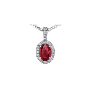 170110  OUT OF STOCK, PLEASE ALLOW 3-4 WEEKS FOR DELIVERY 10KT White Gold Oval Ruby & .08CT TW Diamond Halo Pendant