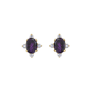 180111 10KT Yellow Gold Amethyst & Diamond Birthstone Earrings