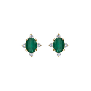 180113  10KT Yellow Gold Emerald & Diamond Birthstone Earrings