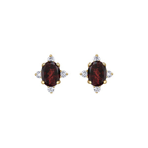 180108 10KT Yellow Gold Garnet & Diamond Earrings