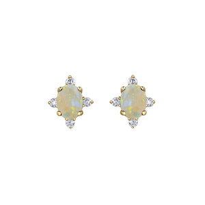 180107 OUT OF STOCK PLEASE ALLOW 3-4 WEEKS FOR DELIVERY 10KT Yellow Gold Opal & Diamond Birthstone Earrings