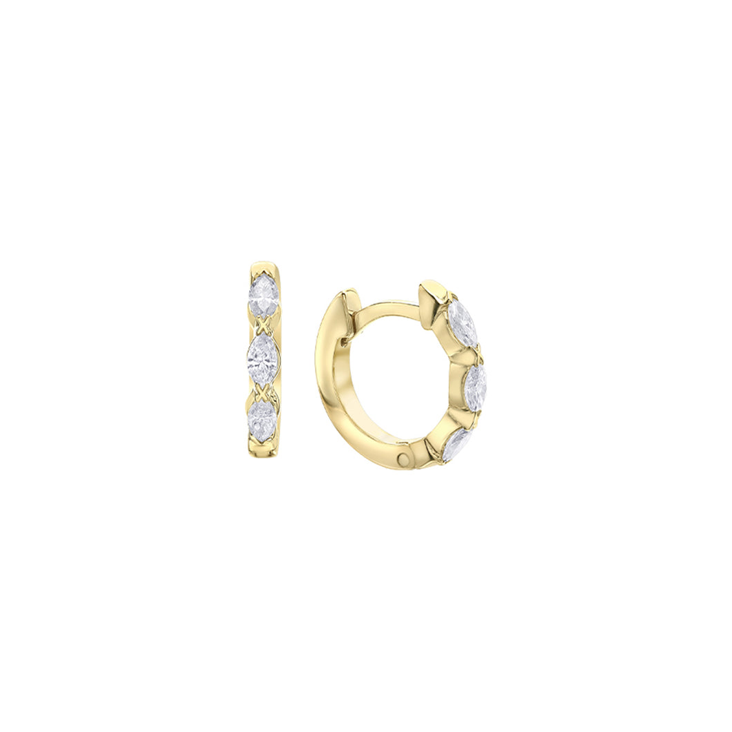 151210 10KT Yellow Gold 0.21CT TW Marquis Diamond Hoop Earrings