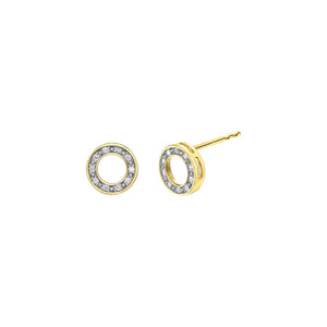 151242 10K Yellow Gold Rhodium Enhanced 0.10CT TW Diamond Circle Earrings