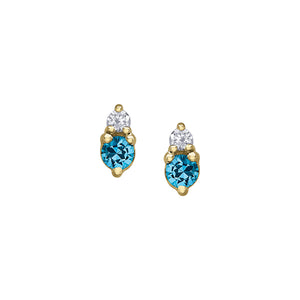 180148 10KT Yellow Gold Blue Topaz & Diamond Earrings