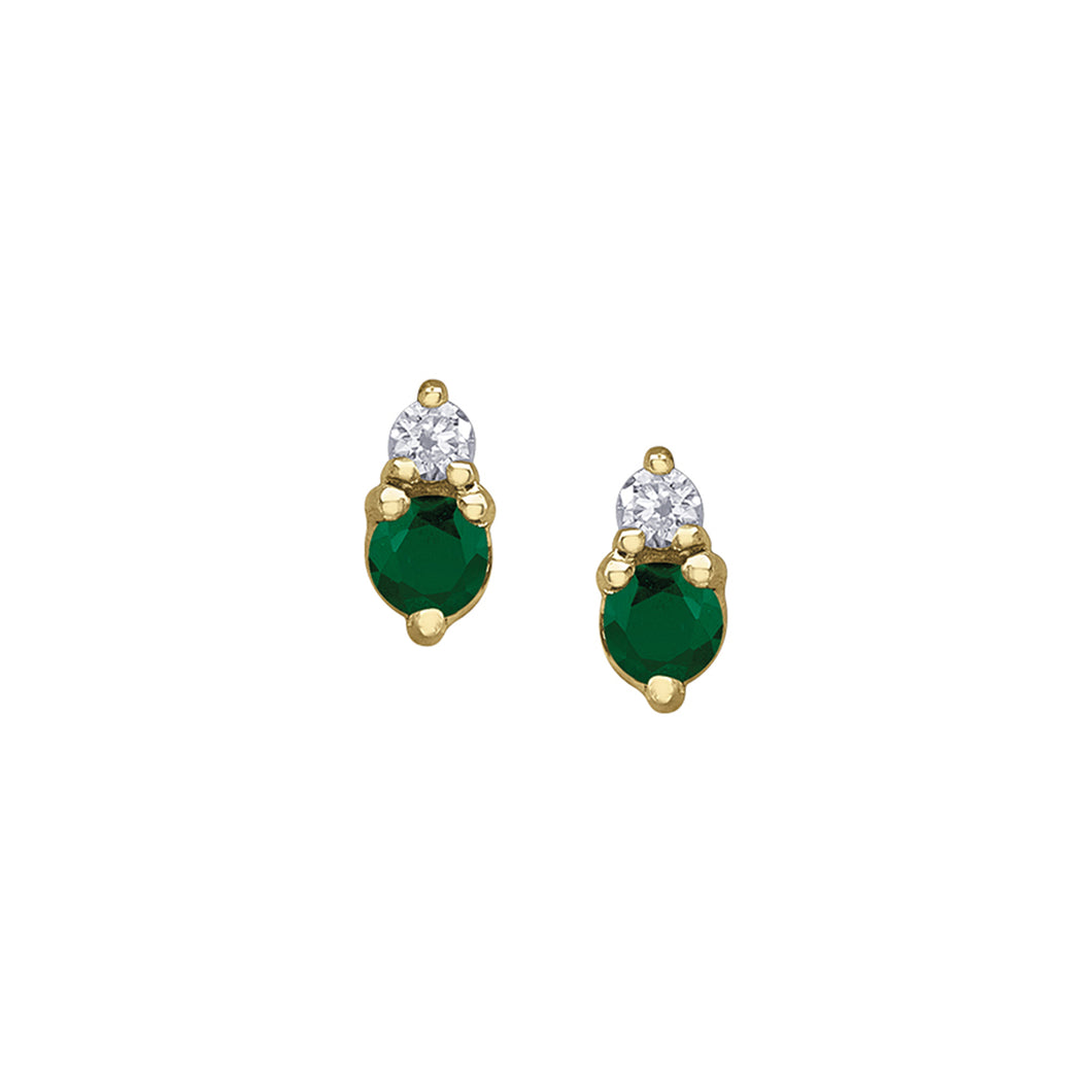 180152 10KT Yellow Gold Emerald & Diamond Earrings