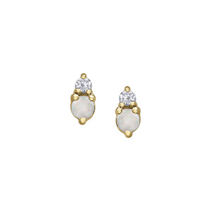 180146 10KT Yellow Gold Opal & Diamond Earrings