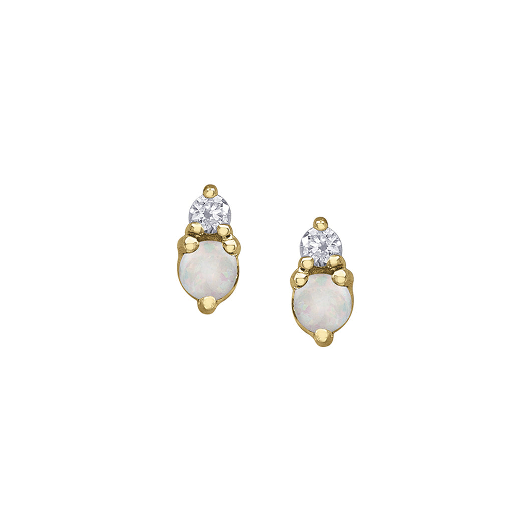 180146 10KT Yellow Gold Opal & Diamond Earrings