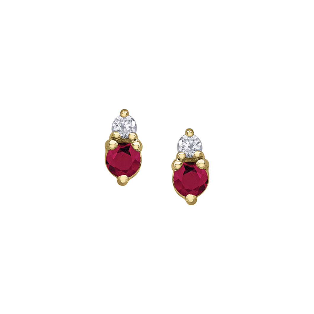 180153 10KT Yellow Gold Ruby & Diamond Earrings
