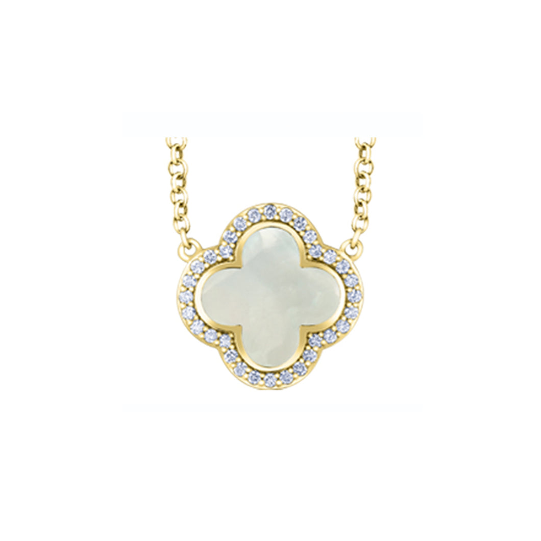 170235 10K Yellow Gold Mother Of Pearl & 0.24CT TW 32 Diamond Necklace