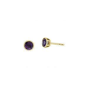 180178 10KT Yellow Gold Bezel Set Amethyst Stud Earrings