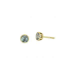 180164 10KT Yellow Gold Bezel Set Aquamarine Stud Earrings