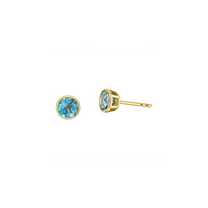 180171 10KT Yellow Gold Bezel Set Blue Topaz Stud Earrings