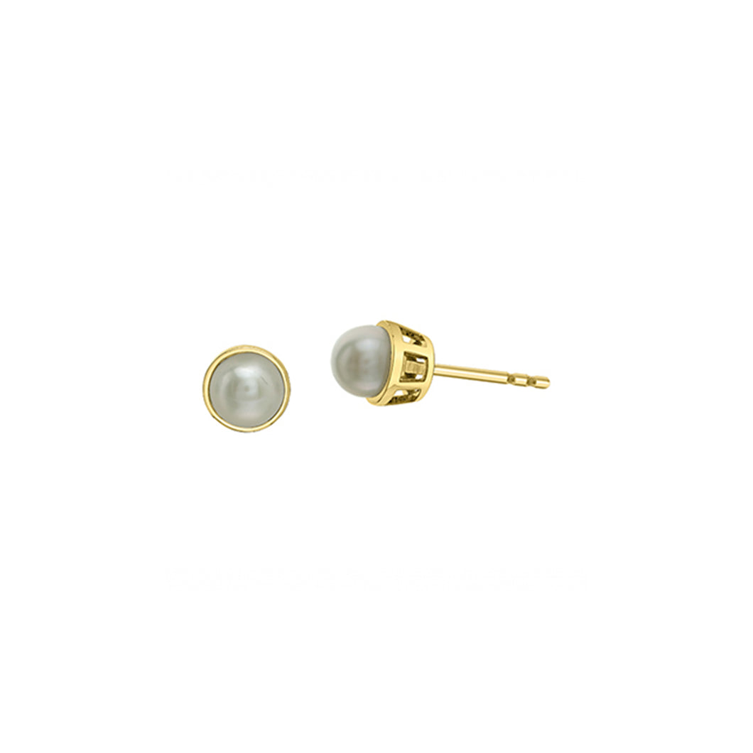 341417 10KT Yellow Gold Bezel Set Pearl Stud Earrings