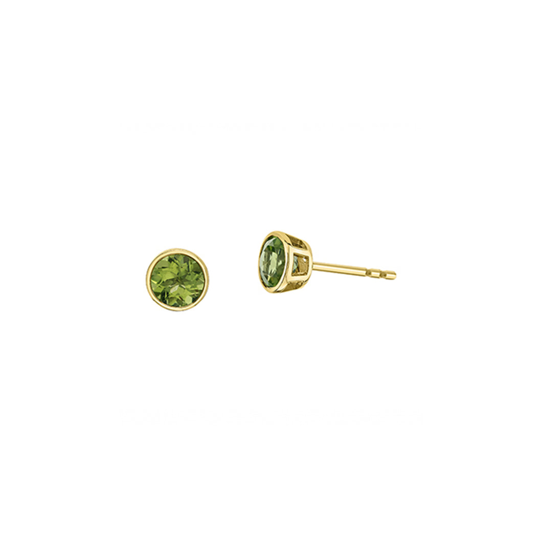 180175 10KT Yellow Gold Bezel Set Peridot Stud Earrings