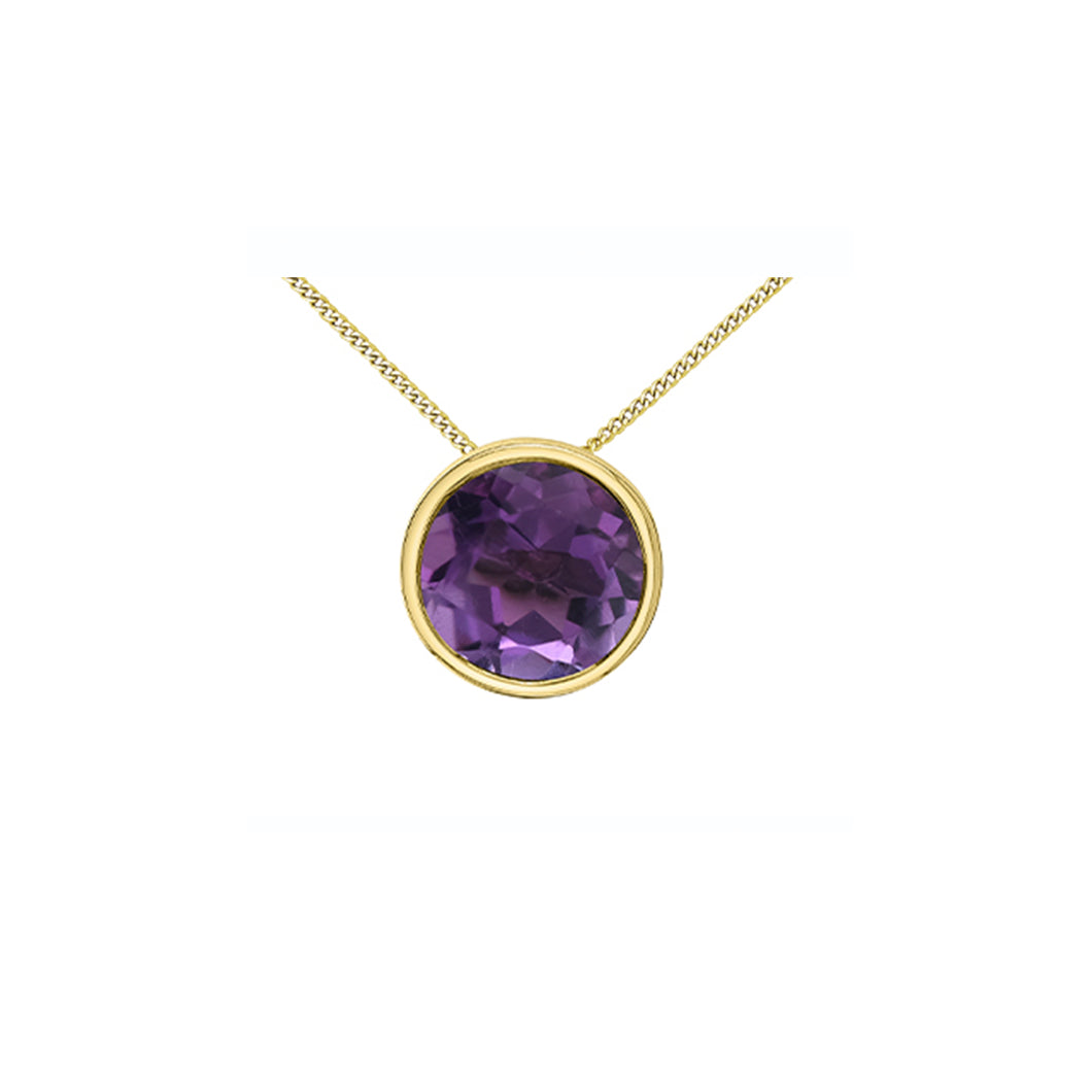 170221 10KT Yellow Gold Bezel Set Amethyst Pendant