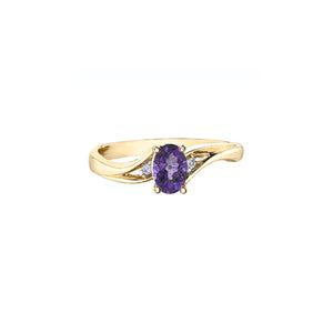 060231 10KT Yellow Gold Amethyst & Diamond Birthstone Ring