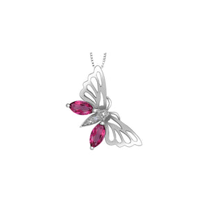 170241 10KT White Gold Pink Topaz & Diamond Butterfly Pendant