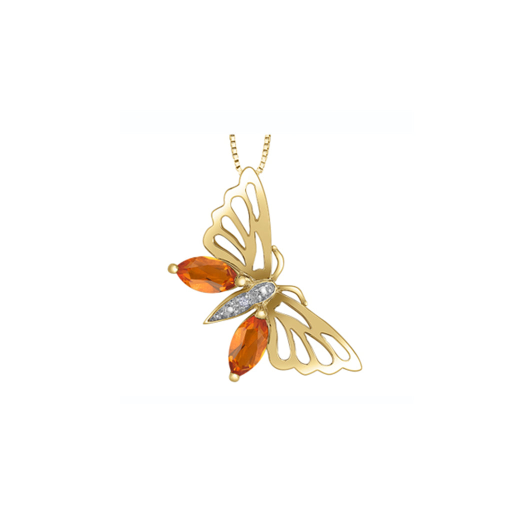 170234 10KT Yellow Gold Citrine & Diamond Butterfly Pendant