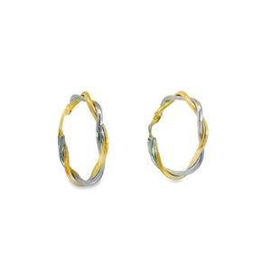 232182 10K Yellow & White Gold Twisted Hoop Earrings