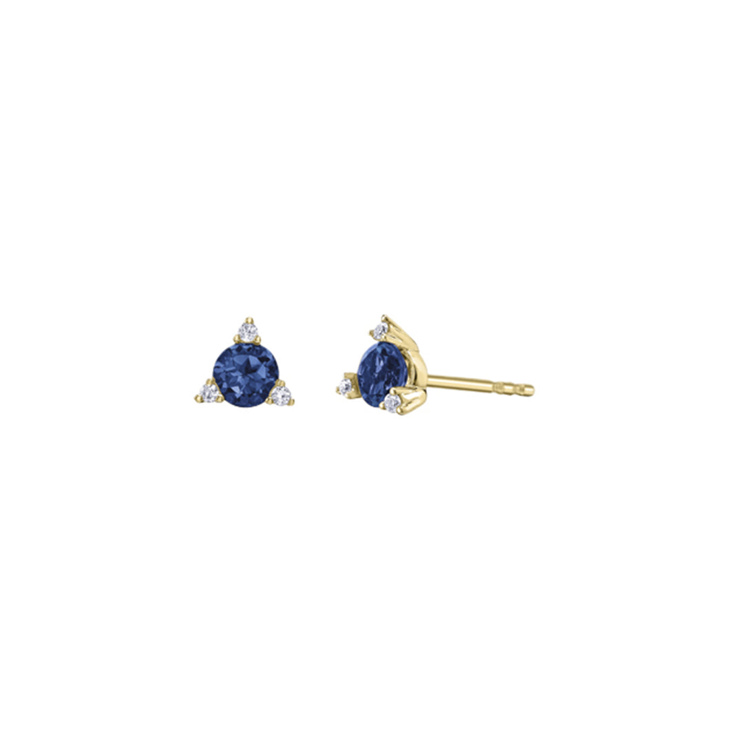 180143 10K Yellow Gold Sapphire & Diamond Stud Earrings