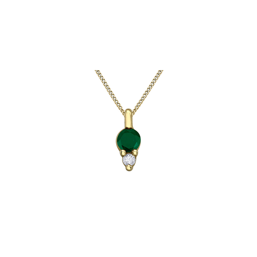 170199 10KT Yellow Gold Emerald & Diamond Birthstone Pendant