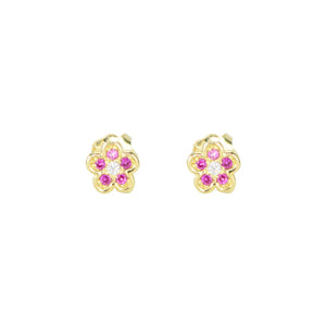 231726 10K Yellow Gold Twist back Pink Flower Cubic Zirconia Children's Stud Earrings