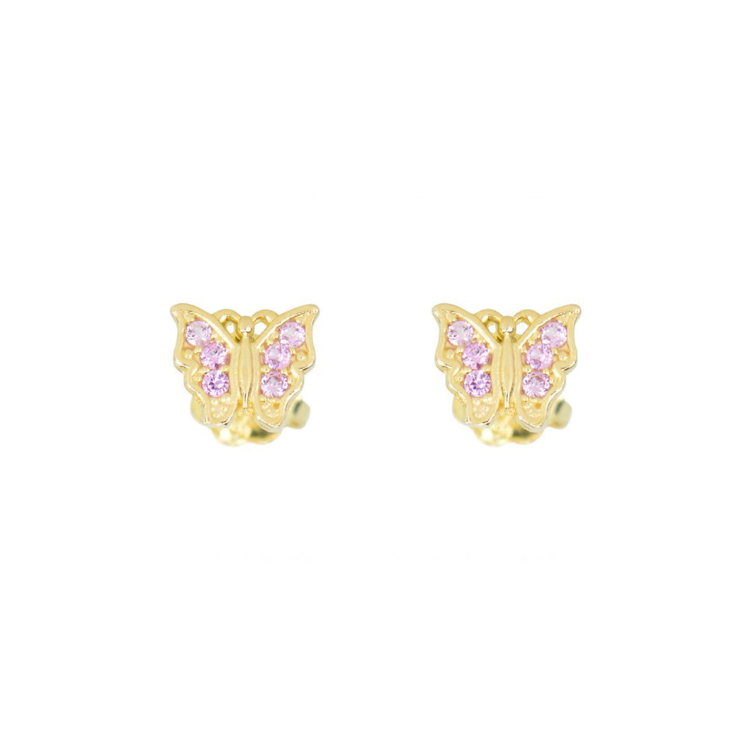 231462 10K Yellow Gold Screw Back Pink CZ Butterfly Children's Stud Earrings