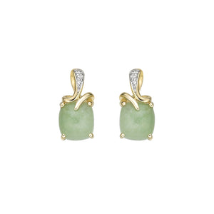 180045 10K Yellow Gold Jade & Diamond Stud Earrings