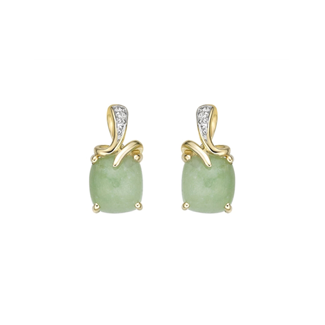 180045 10K Yellow Gold Jade & Diamond Stud Earrings