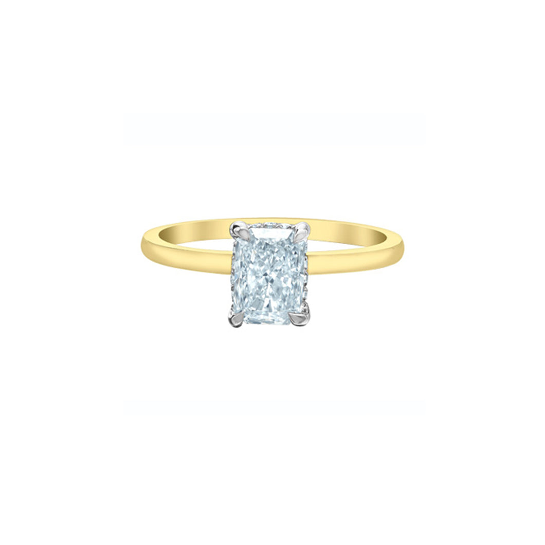 LG5980 OUT OF STOCK PLEASE ALLOW 3-4 WEEKS FOR DELIVERY 14KT Yellow & White Gold 1.59CT TW LAB CREATED RADIANT CUT DIAMOND Ring with a Hidden Halo