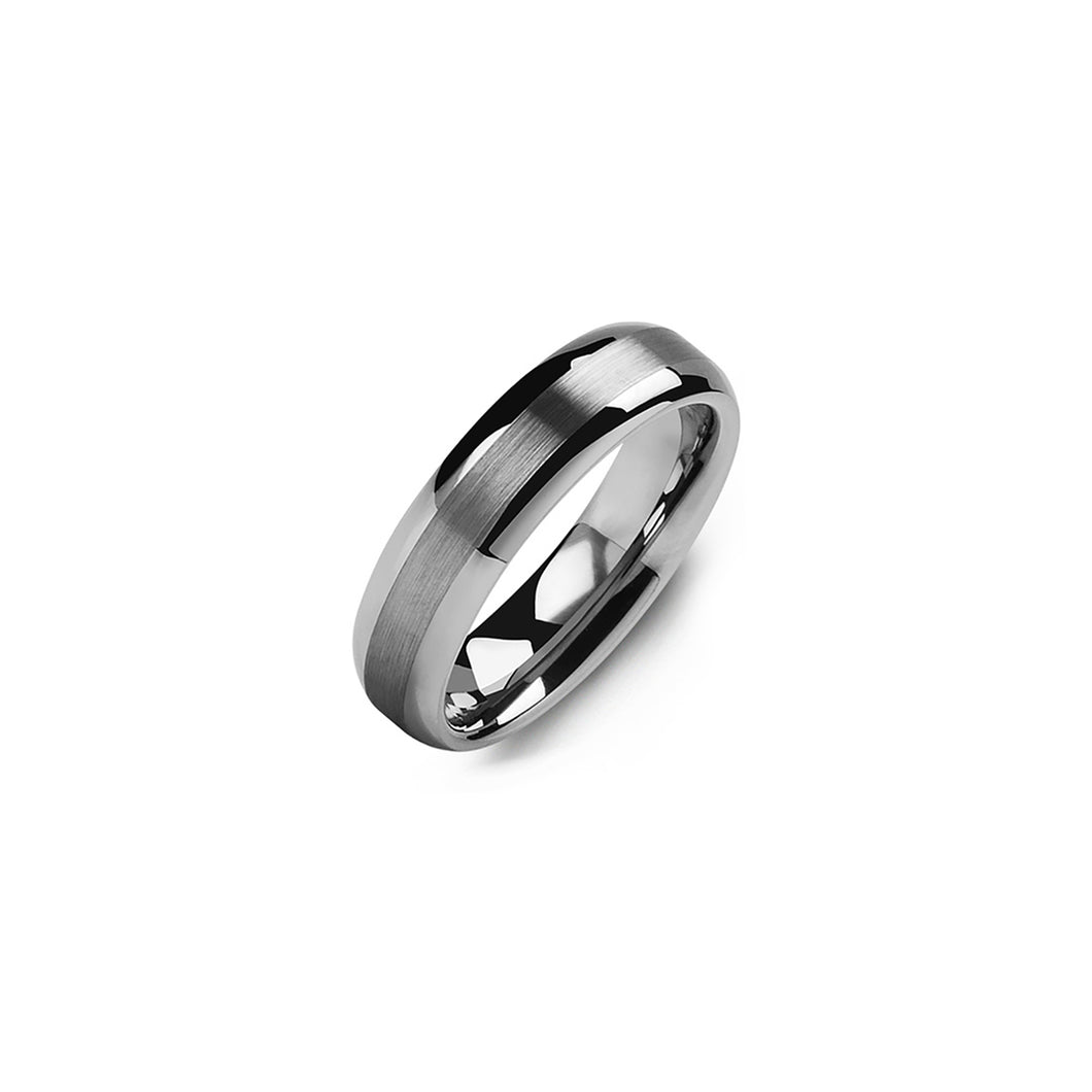 130265 Polished Tungsten Comfort Fit Wedding Ring With Brushed Satin Band Size 9.5