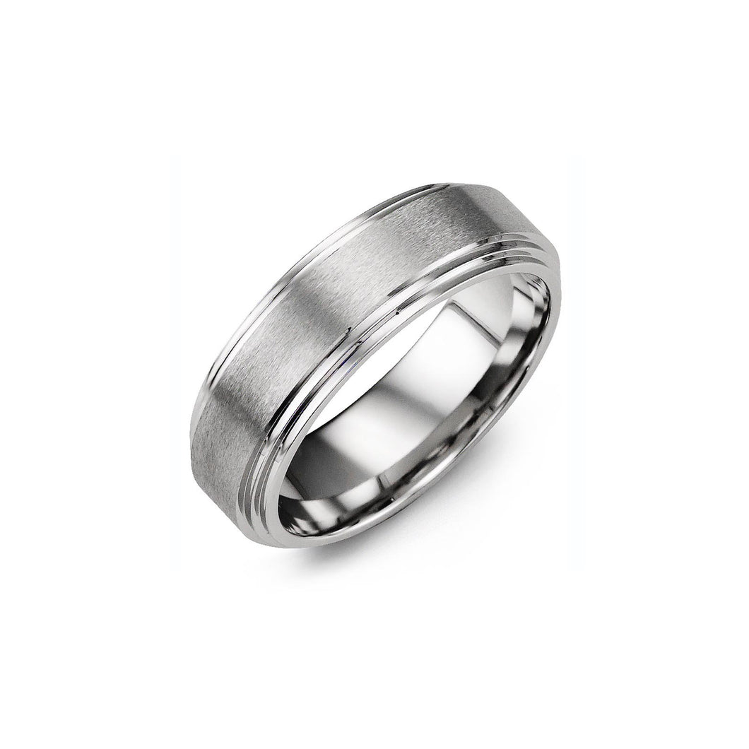 130764 Brushed Cobalt Stepped Edge Wedding Band Size 9.5